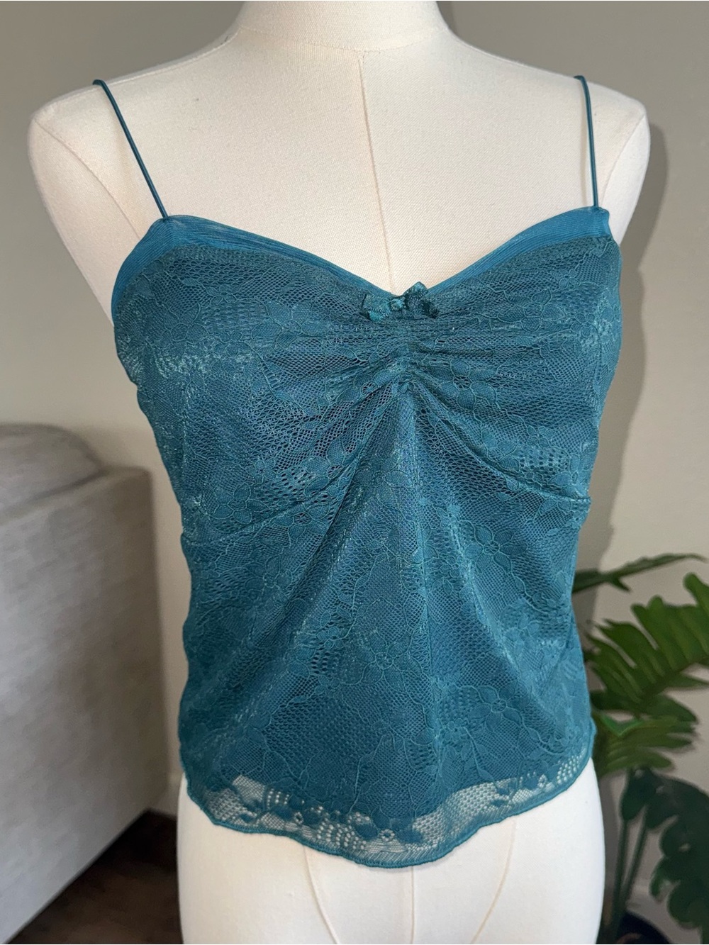Wild Fable Medium Blue Lace Cami Tank Top Ruched Y2K Lingerie Sexy